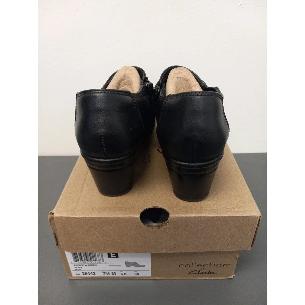 Clarks Women's Shoes Size 7.5 Black Emslie Warren Leather Ankle Booties Side Zip - Picture 4 of 8